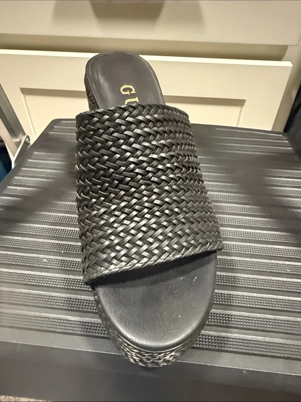 Guess Black Woven Platform Slide Sandal
